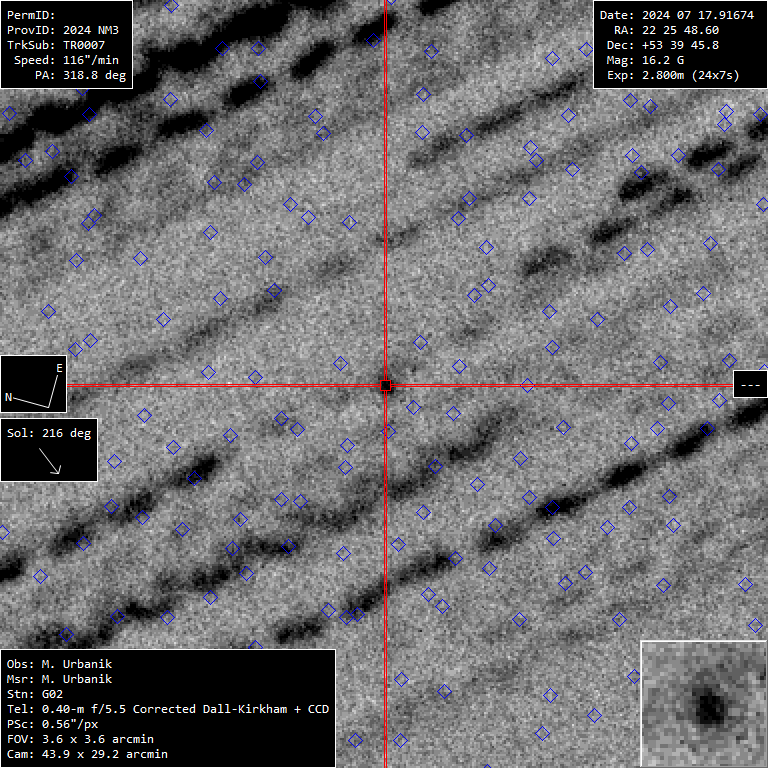 Snímka asteroidu 2024 NM3 počas priblíženia k Zemi Autor: M. Urbanik, Krajská hvezdáreň v Žiline Snímka asteroidu 2024 NM3 počas priblíženia k Zemi